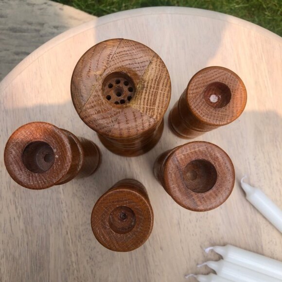 VINTAGE WOOD CANDLESTICKS Set of 5 - Picture 7 of 10